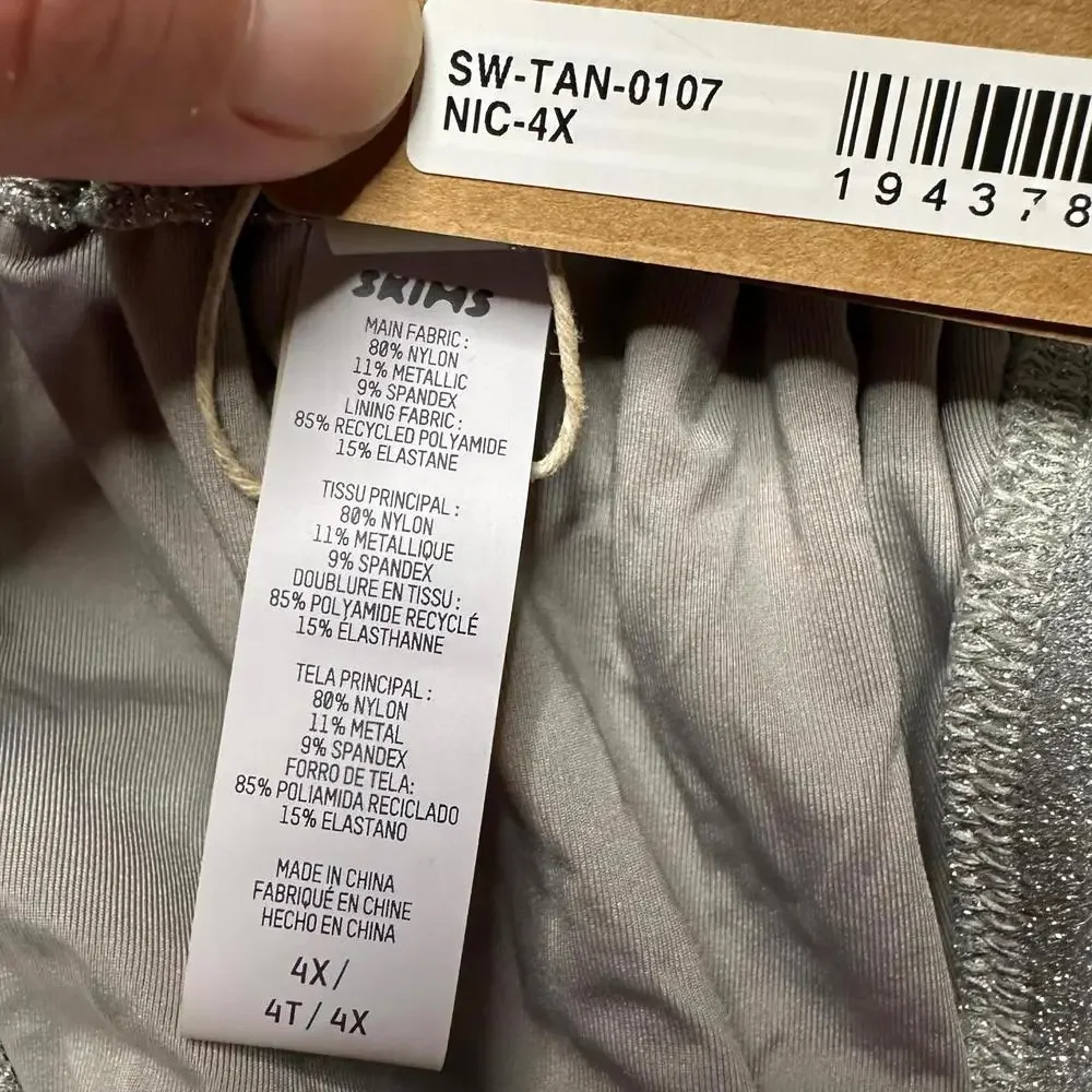 NWT Skims Cheeky Tanga Swim Bottoms Metallic Nickel Women 4X
